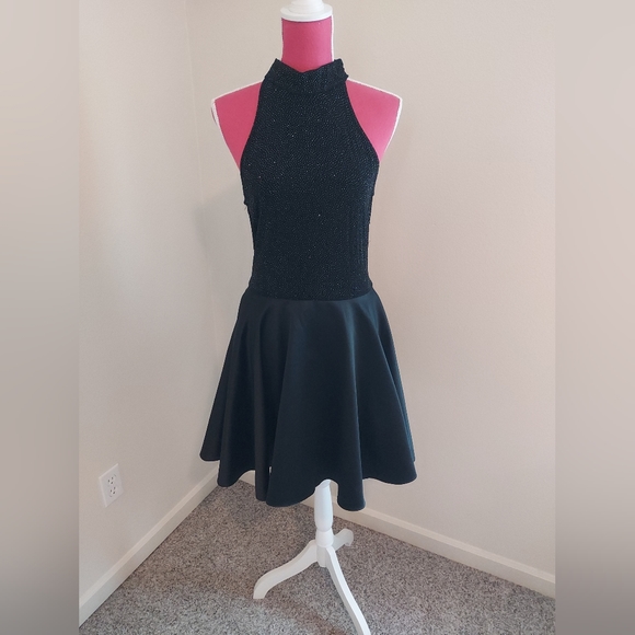 Vintage Roberta High Mock Neck Backless Sparkle Tulle Skirt Dress, Size 9/10 - Picture 3 of 11